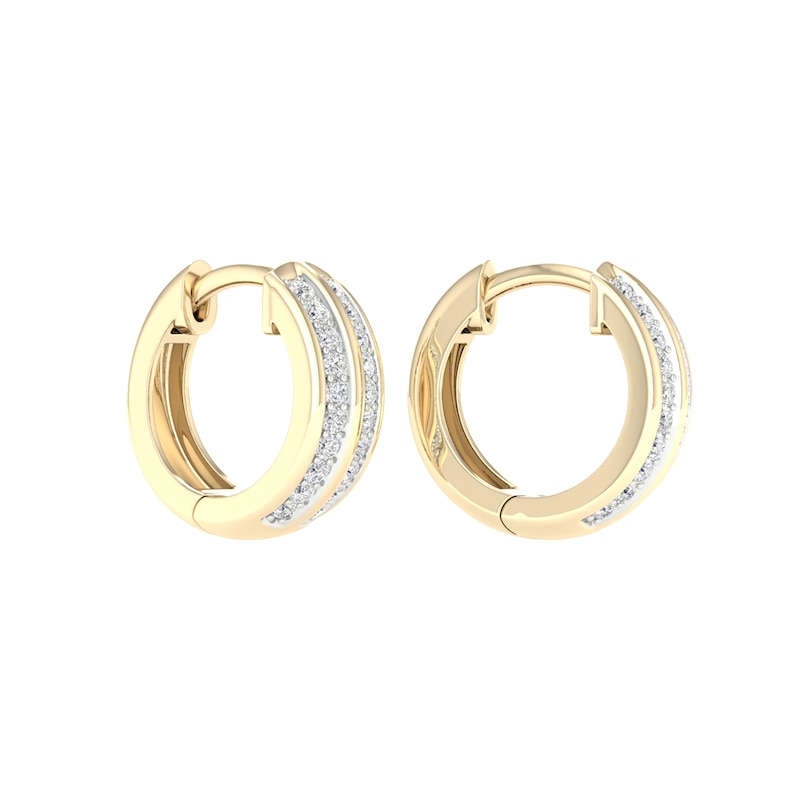 Main Image 3 of 10K Gold 1/4 CT. T.W. Lab-Grown Diamond Double Row Huggie Hoops