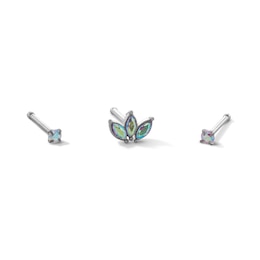 Stainless Steel CZ Lotus Flower and Studs Nose Set - 20G