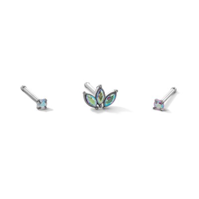 Stainless Steel CZ Lotus Flower and Studs Nose Set - 20G