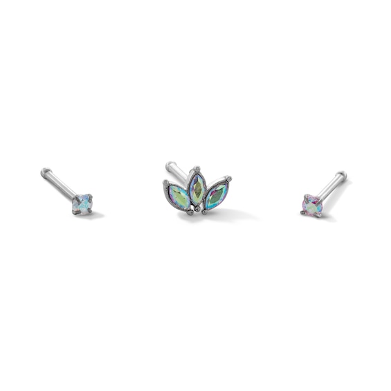 Stainless Steel CZ Lotus Flower and Studs Nose Set - 20G