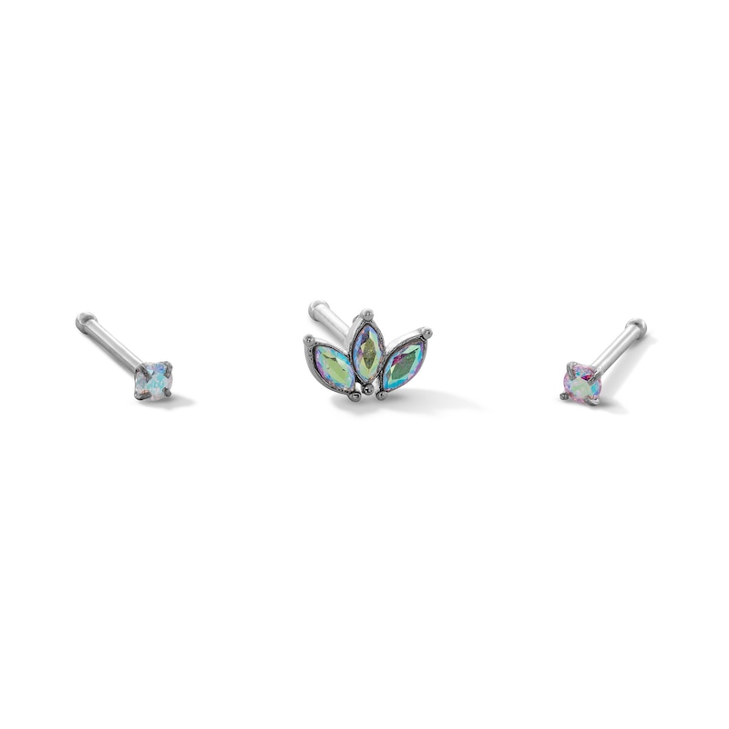 Stainless Steel CZ Lotus Flower and Studs Nose Set - 20G