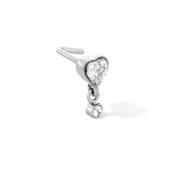 Solid Stainless Steel CZ Heart and Round L-Shaped Nose Stud - 18G 1/4"