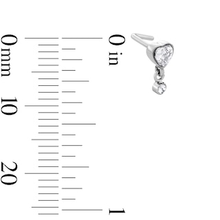 Solid Stainless Steel CZ Heart L-Shape Dangle Nose Stud - 18G 1/4"