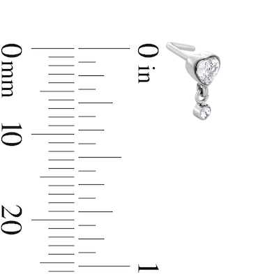 Solid Stainless Steel CZ Heart L-Shape Dangle Nose Stud - 18G 1/4"