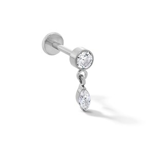 Solid Titanium CZ Dangle Cartilage Stud - 18G 5/16”