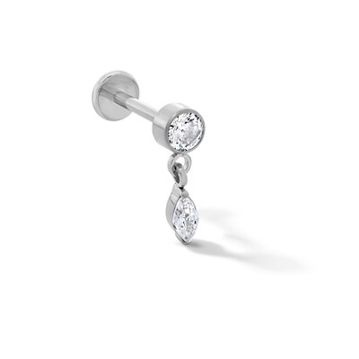 Solid Titanium CZ Dangle Cartilage Stud - 18G 5/16”