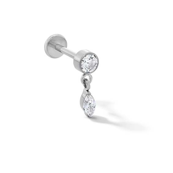 Solid Titanium CZ Dangle Cartilage Stud - 18G 5/16”