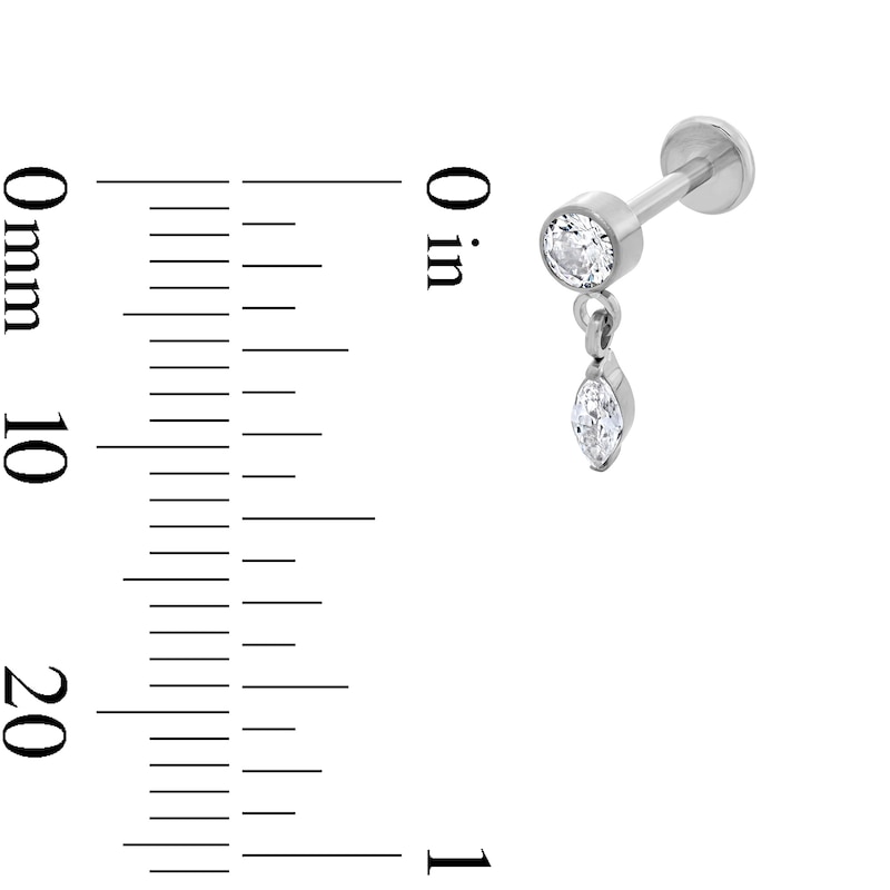 Main Image 2 of Solid Titanium CZ Round and Marquise Dangle Cartilage Stud - 18G 5/16”