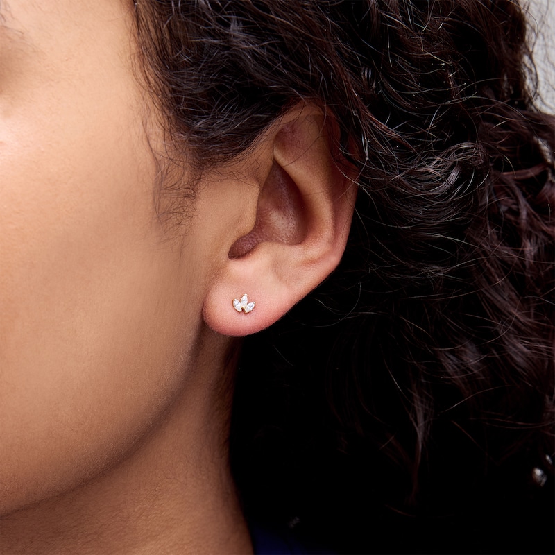 Main Image 2 of 10K Solid Gold Marquise CZ Trio Studs