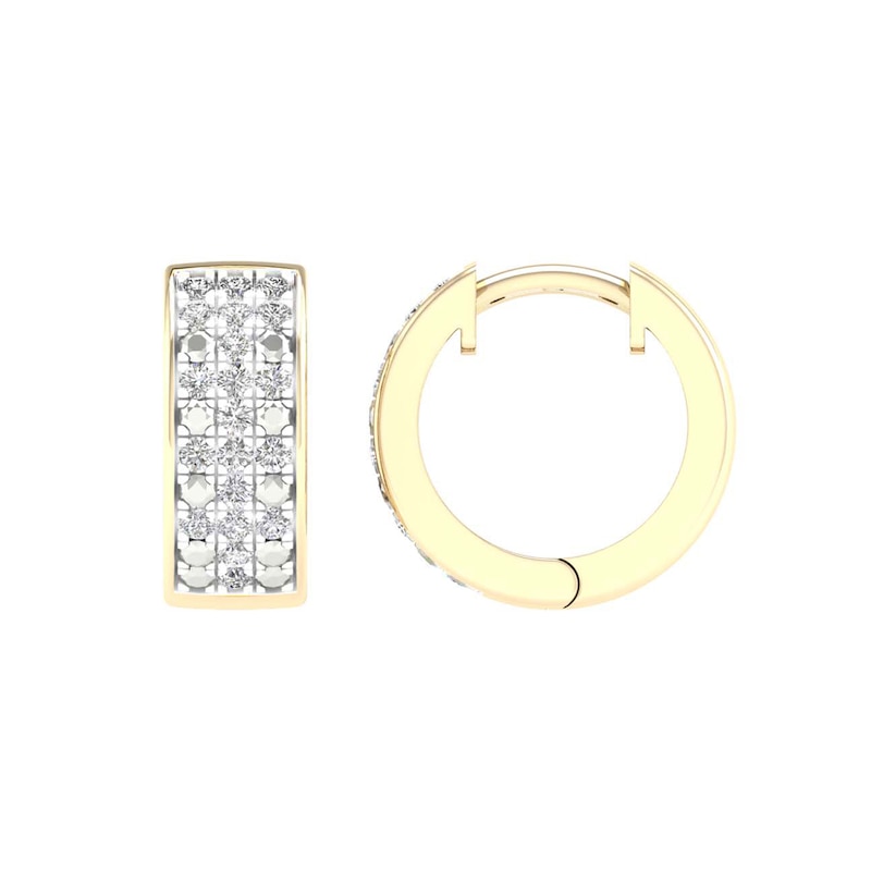 Main Image 2 of 10K Gold 1/5 CT. T.W. Lab-Grown Diamond Three Row Huggie Hoops