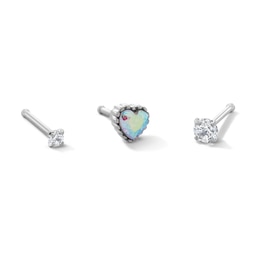Solid Stainless Steel Multi-Color Heart CZ and White CZ Nose Stud - 20G