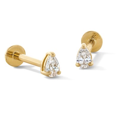 10K Gold CZ Pear Flat Back Studs
