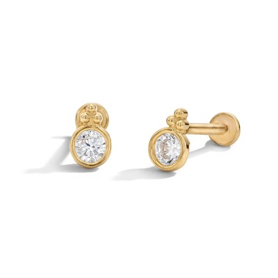 10K Gold CZ Cluster Bezel Flat Back Studs