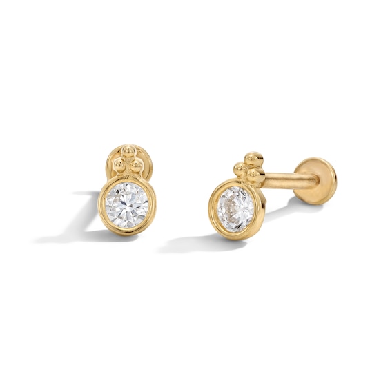 10K Gold CZ Cluster Bezel Flat Back Studs