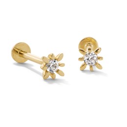 10K Gold CZ Sunburst Flat Back Studs