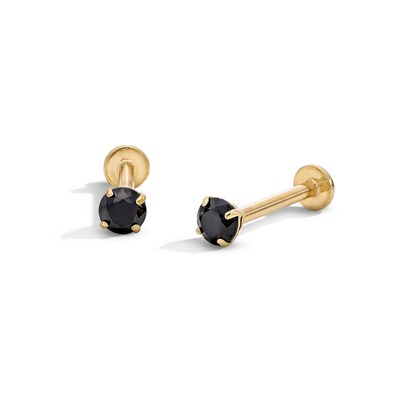 10K Gold Black CZ Flat Back Studs