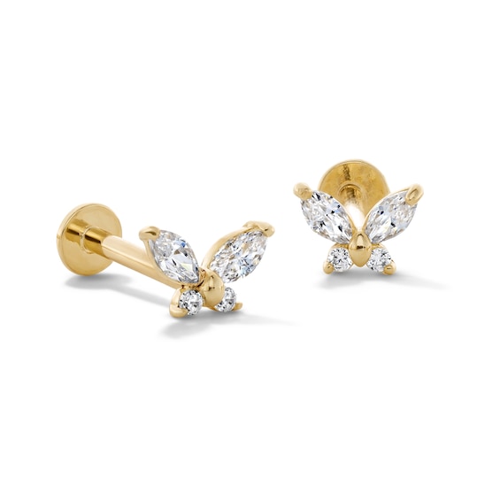 10K Gold CZ Marquise Butterfly Flat Back Studs