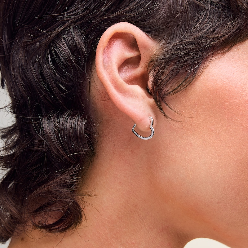 Main Image 2 of Sterling Silver Heart Huggie Hoops
