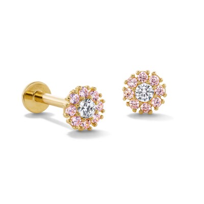 10K Gold CZ Pink Halo Flat Back Studs