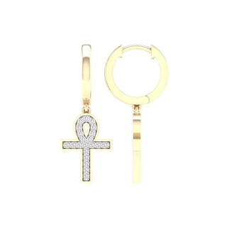 14K Gold Plated 1/4 CT. T.W. Lab-Grown Diamond Ankh Drop Huggie Hoops