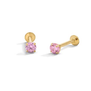 10K Gold Pink CZ Flat Back Studs
