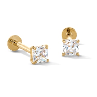 10K Gold CZ Square Flat Back Studs