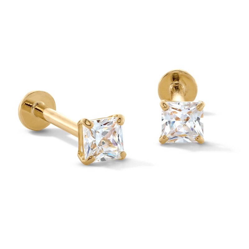 10K Gold CZ Square Flat Back Studs
