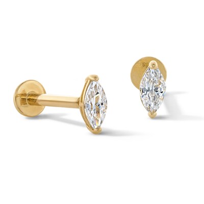 10K Gold CZ Marquise Flat Back Studs