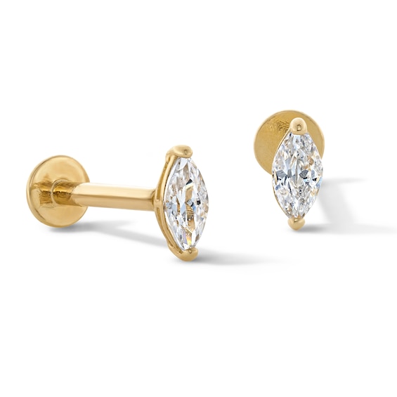 10K Gold CZ Marquise Flat Back Studs