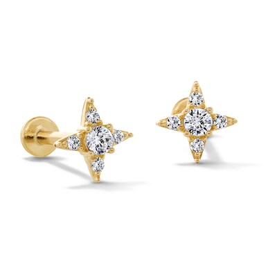 10K Gold CZ North Star Flat Back Studs