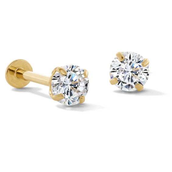 10K Gold CZ Round Flat Back Studs