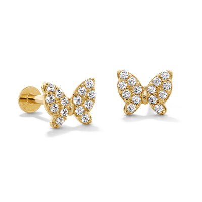 10K Gold CZ Pavé Butterfly Flat Back Studs