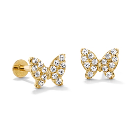 10K Gold CZ Pavé Butterfly Flat Back Studs