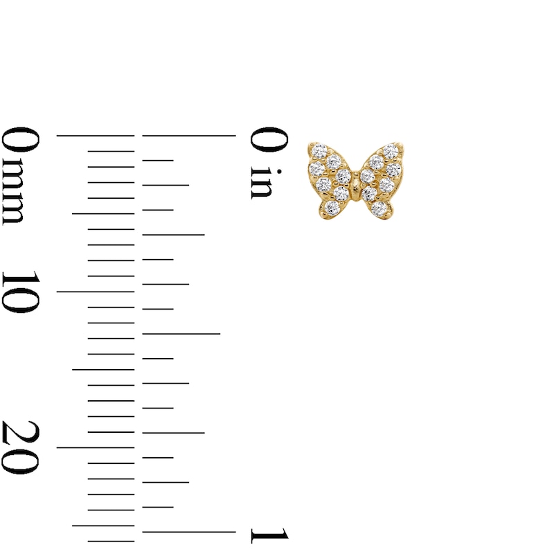 Main Image 2 of 10K Gold CZ Pavé Butterfly Flat Back Studs