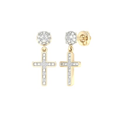 10K Gold 1/10 CT. T.W. Lab-Grown Diamond Cross Dangle Studs
