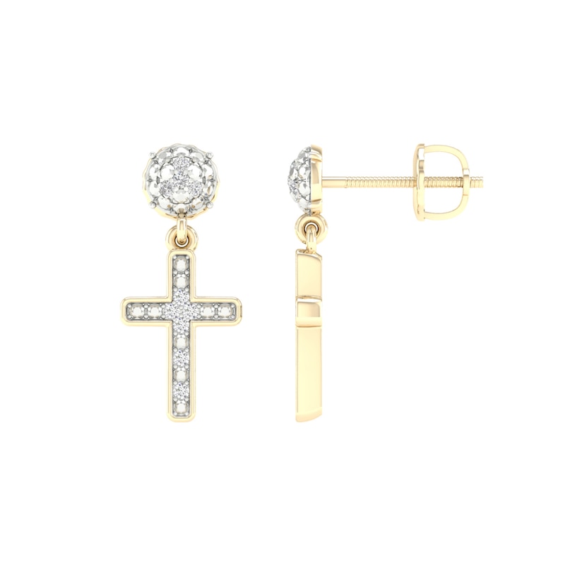 Main Image 2 of 10K Gold 1/10 CT. T.W. Lab-Grown Diamond Cross Dangle Studs