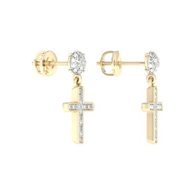 10K Gold 1/10 CT. T.W. Lab-Grown Diamond Cross Dangle Studs
