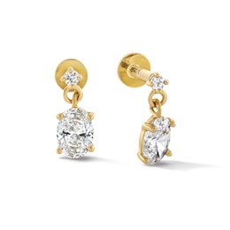 10K Gold CZ Oval Dangle Flat Back Studs