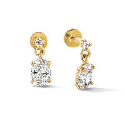 10K Gold CZ Oval Dangle Flat Back Studs