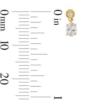 10K Gold CZ Oval Dangle Flat Back Studs