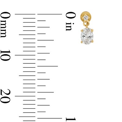 10K Gold CZ Oval Dangle Flat Back Studs