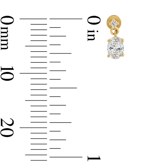 10K Gold CZ Oval Dangle Flat Back Studs