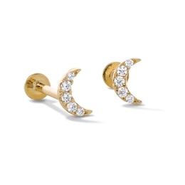 10K Gold CZ Pavé Moon Flat Back Studs
