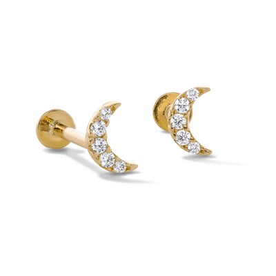 10K Gold CZ Pavé Moon Flat Back Studs