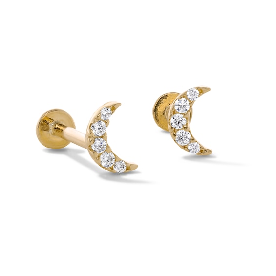 10K Gold CZ Pavé Moon Flat Back Studs