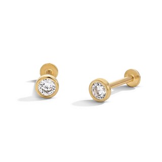10K Gold CZ Round Bezel Flat Back Studs