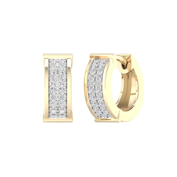 14K Gold Plated 1/4 CT. T.W. Lab-Grown Diamond Double Row Huggie Hoops