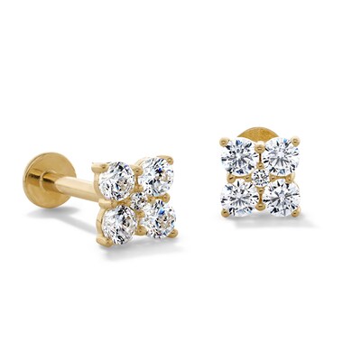 10K Gold CZ Flower Flat Back Studs