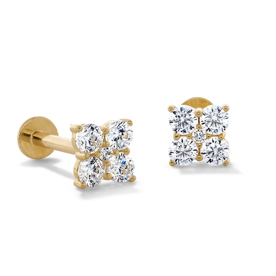 10K Gold CZ Flower Flat Back Studs