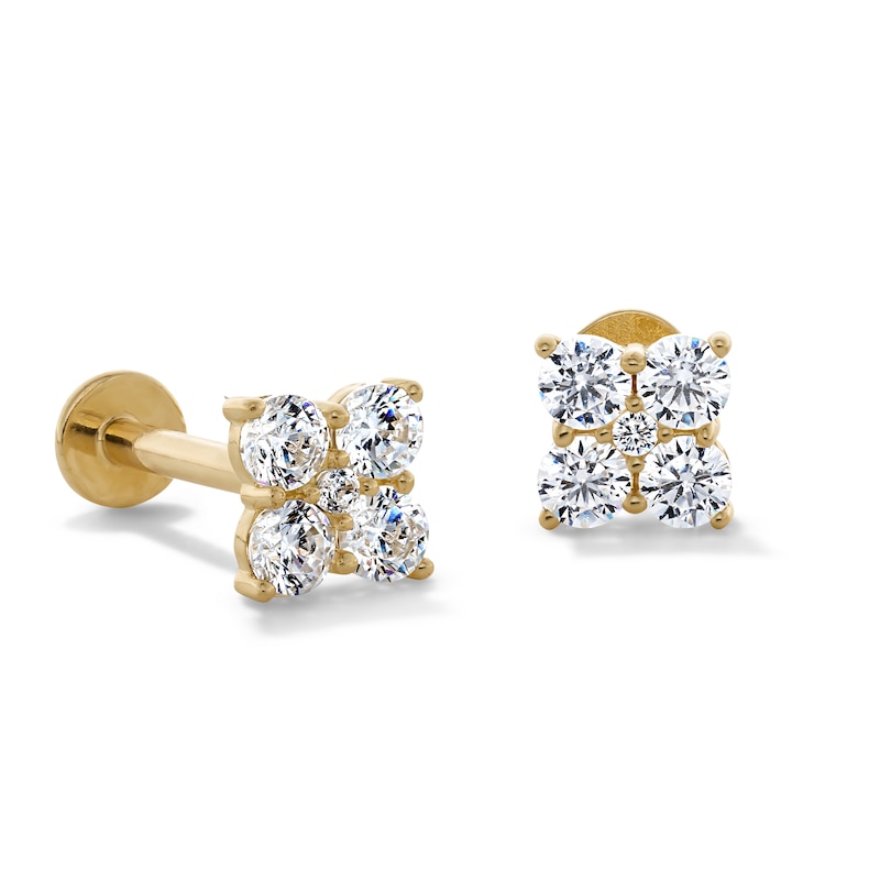 10K Gold CZ Flower Flat Back Studs
